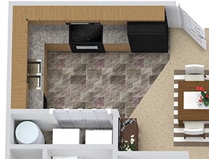 The Boxwood 3D The Boxwood 3D. 2 bedroom townhome. Kitchen open to living/dinning room. 1 full bathroom + powder room. large closets.